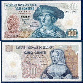 Belgique Pick N°135b, TTB tache Billet de banque de 500 Franc Belge 29.4.1975