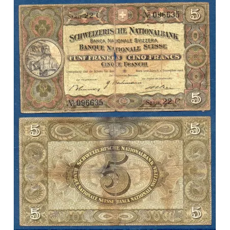 Suisse Pick N°11j, B Billet de banque de 5 Francs 1942