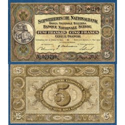 Suisse Pick N°11i, TB Billet de banque de 5 Francs 1939