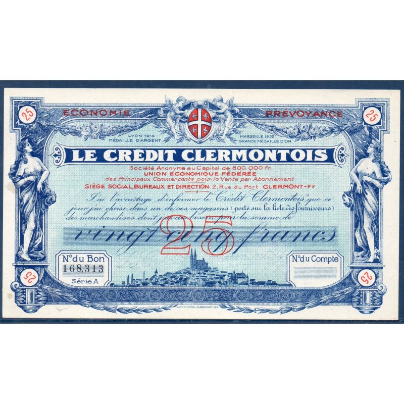 Clermont 25 francs Spl 1923 Billet d'epargne obligation prime