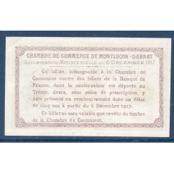 Montluçon Gannat 50 centimes Spl 6 décembre 1917 Pirot 35var Billet de la chambre de commerce