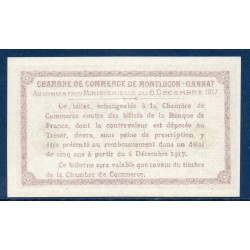 Montluçon Gannat 50 centimes Spl 6 décembre 1917 Pirot 35var Billet de la chambre de commerce