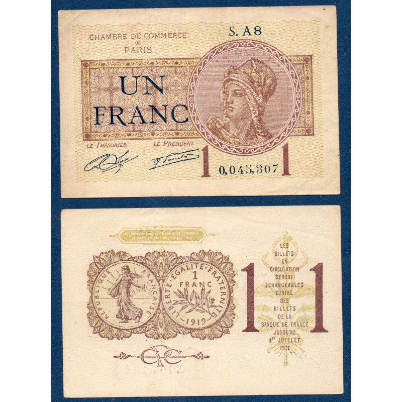 Paris 1 franc TTB 10 mars 1920 Pirot 23 Billet de la chambre de commerce