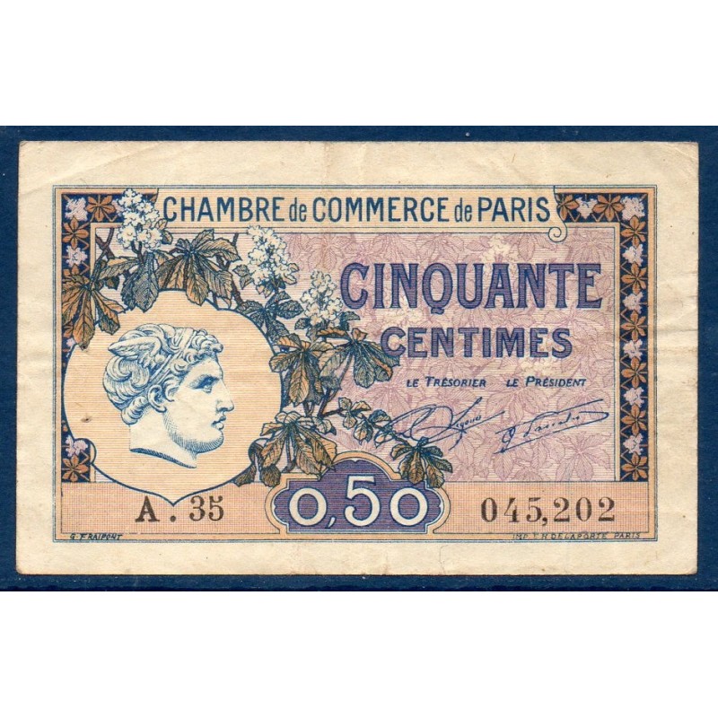 Paris 50 centimes, TTB, 10.3.1920 Pirot 97.31 Billet de la chambre de commerce Paris 50 centimes, TTB, 10.3.1920 Pirot 97.31 Billet de la chambre de commerce