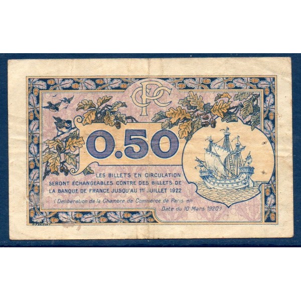 Paris 50 centimes, TTB, 10.3.1920 Pirot 97.31 Billet de la chambre de commerce