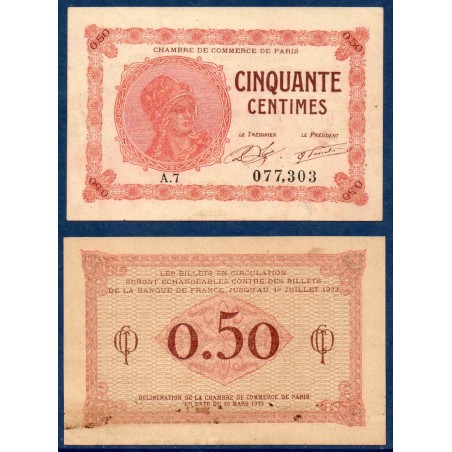 Paris 50 centimes, TTB, 10.3.1920 Pirot 97.10 Billet de la chambre de commerce