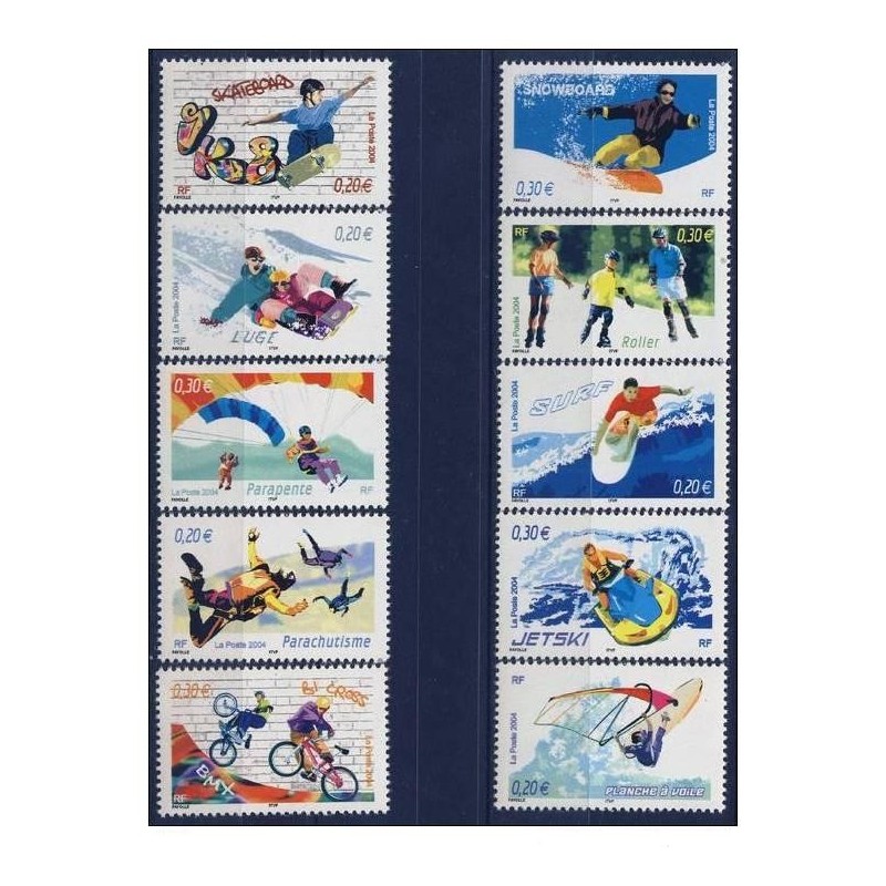 Timbre France Yvert No 3691-3700 Les sports de glisse