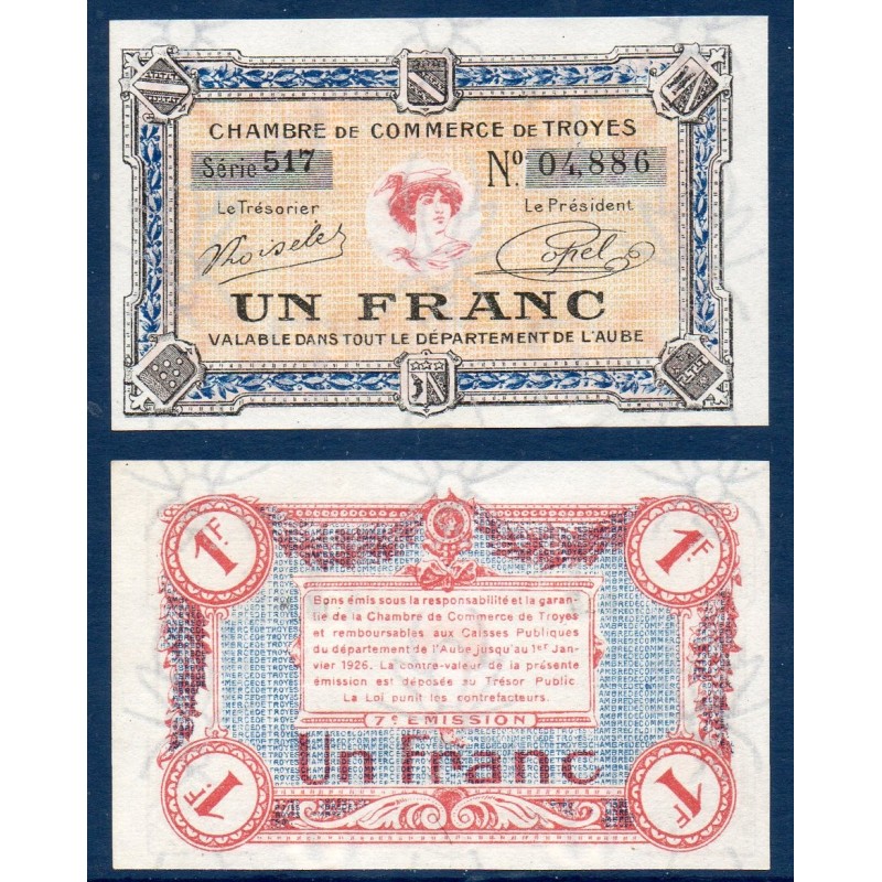 Troyes 1 Franc Neuf non daté Pirot 14 Billet de la chambre de Commerce