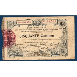 Bon régional Aisne et Ardenne (laon) 50 centimes TB 19.9.1915 pirot 02-1301 Billet