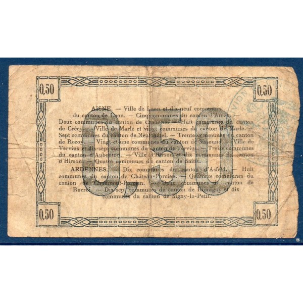 Bon régional Aisne et Ardenne (laon) 50 centimes TB 19.9.1915 pirot 02-1301 Billet