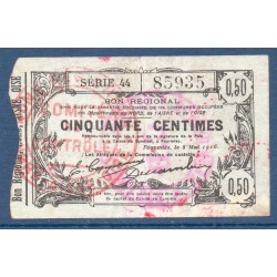 Bon régional Fourmies Nord Ainse Oise 50 centimes TB- 8.5.1916 pirot 59-1115 Billet