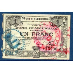 Ville Henin Lietard 1 franc TTB 6.3.1916 pirot 62-738 Billet