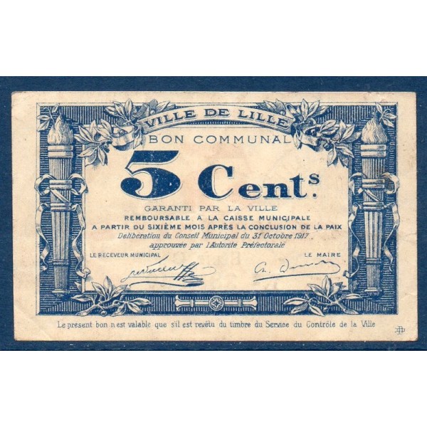 Ville Lille 5 centimes TTB 31.10.1917 pirot 59-1630 Billet