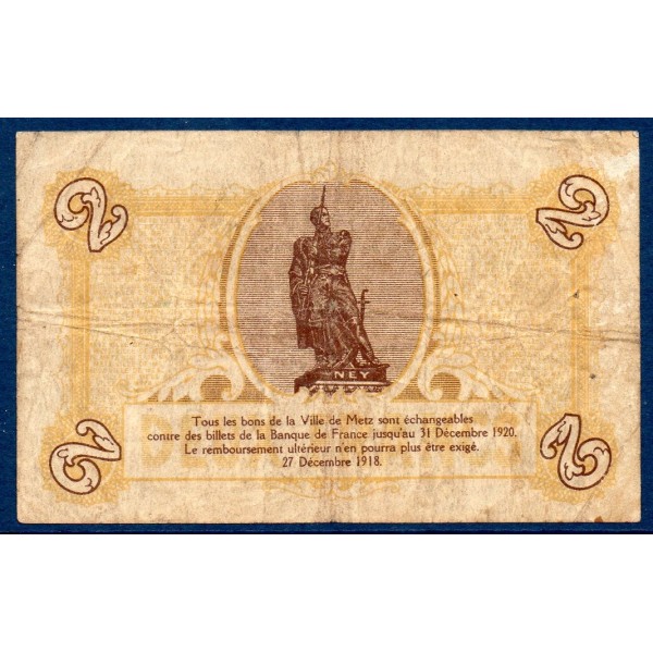 Ville Metz 2 francs TB- 27.12.1918 pirot 57-16 Billet