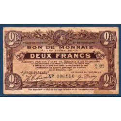 Bon de monnaie ville Roubaix Tourcoin 2 francs TB 15.12.1917 pirot 59-2213 Billet