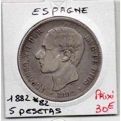 Espagne 5 pesetas 1882 * 82 TTB-, KM 688 pièce de monnaie