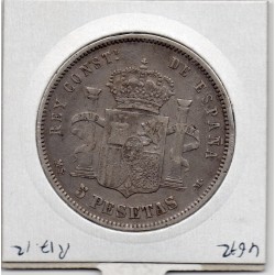 Espagne 5 pesetas 1882 * 82 TTB-, KM 688 pièce de monnaie