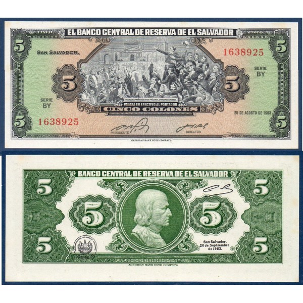 El Salvador Pick N°134a, Billet de banque de 5 colones 1983