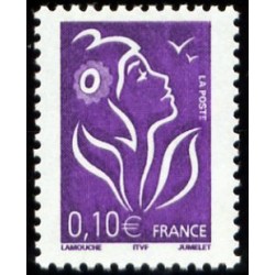 Timbre France Yvert No 3732 Marianne Lamouche 0.10€ Violet rouge légende itvf