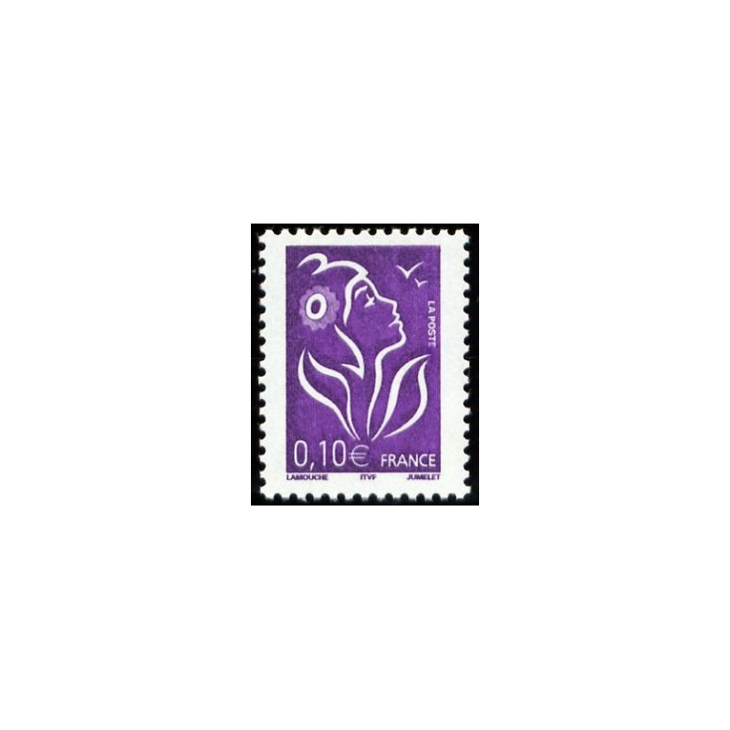 Timbre France Yvert No 3732 Marianne Lamouche 0.10€ Violet rouge légende itvf