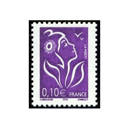 Timbre France Yvert No 3732 Marianne Lamouche 0.10€ Violet rouge légende itvf