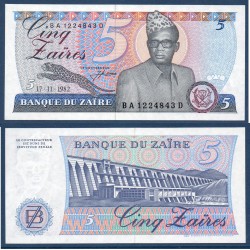 Zaire Pick N°26a, Billet de banque de 5 Zaires 1982