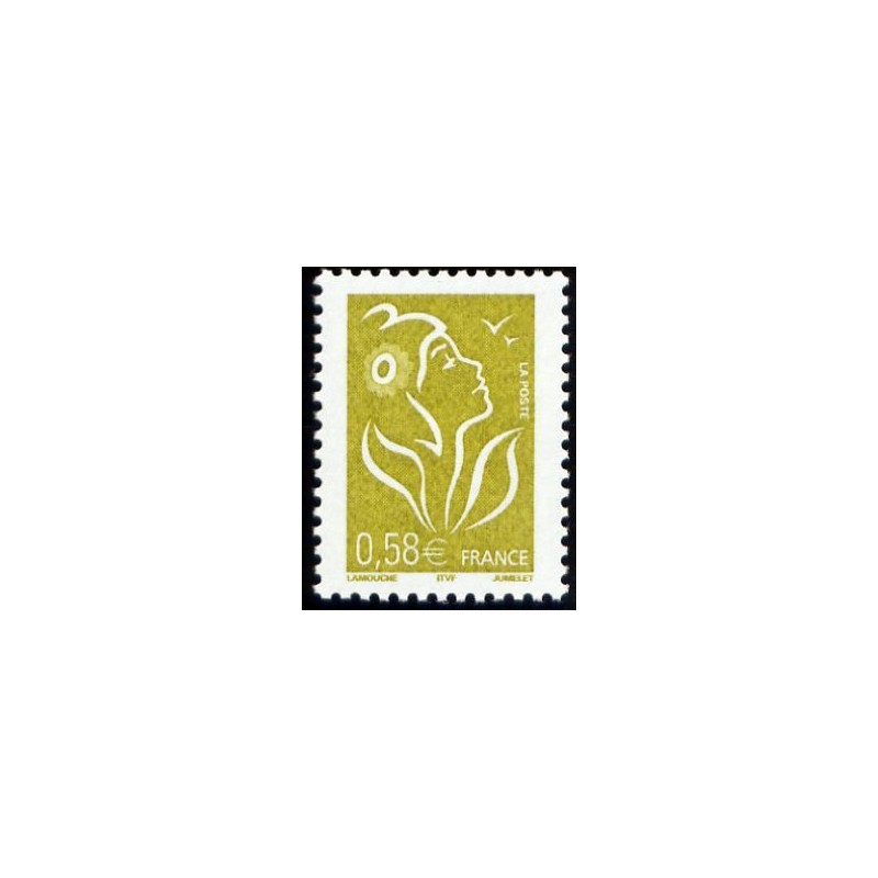 Timbre France Yvert No 3735 Marianne Lamouche 0.58€ jaune olive légende itvf