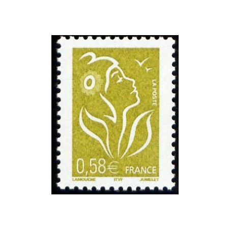 Timbre France Yvert No 3735 Marianne Lamouche 0.58€ jaune olive légende itvf