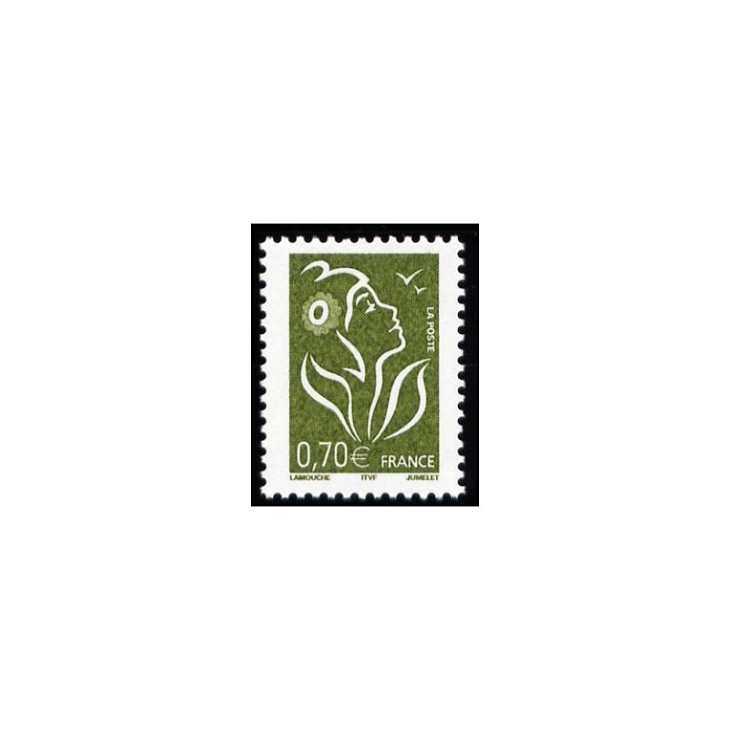 Timbre France Yvert No 3736 Marianne Lamouche 0.70€ vert olive légende itvf