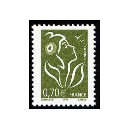 Timbre France Yvert No 3736 Marianne Lamouche 0.70€ vert olive légende itvf