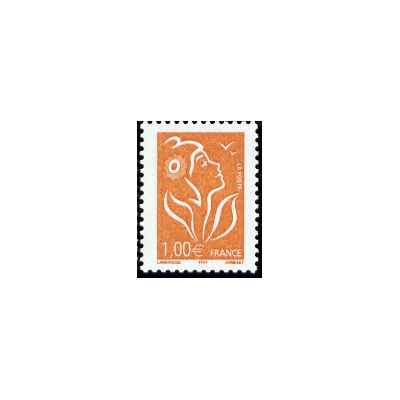 Timbre France Yvert No 3739 Marianne Lamouche 1€ orange légende itvf