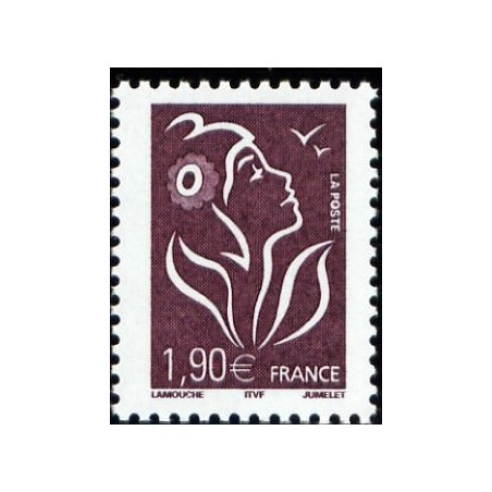 Timbre France Yvert No 3741 Marianne Lamouche 1.90€ brun prune légende itvf