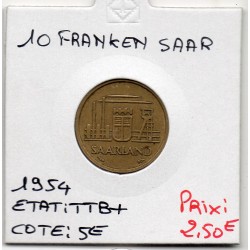 Sarre Saar, 10 franken 1954 TTB+, Gad 1 pièce de monnaie