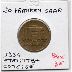 Sarre Saar, 20 franken 1954 TTB+, Gad 2 pièce de monnaie