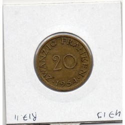 Sarre Saar, 20 franken 1954 TTB+, Gad 2 pièce de monnaie