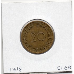 Sarre Saar, 20 franken 1954 TTB+, Gad 2 pièce de monnaie