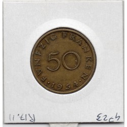 Sarre Saar, 50 franken 1954 TTB, Gad 3 pièce de monnaie