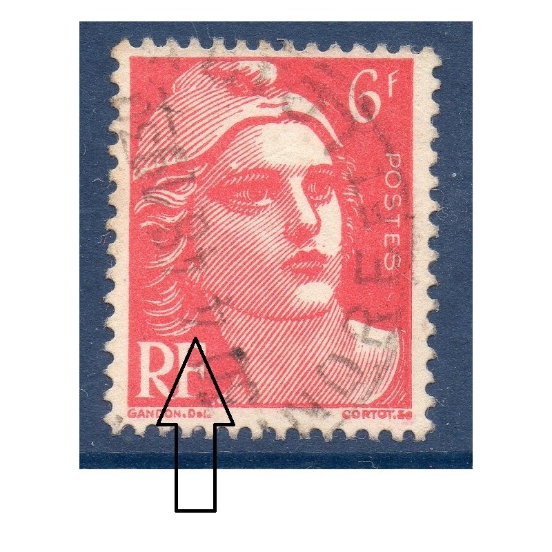 Timbre Yvert No 721Ac méches croisées variété de poinçon , oblitérée type marianne de Gandon