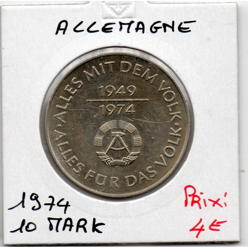 Allemagne RDA 10 mark 1974, Sup KM 50 pièce de monnaie Allemagne RDA 10 mark 1974, Sup KM 50 pièce de monnaie