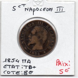 5 centimes Napoléon III tête nue 1854 MA Marseille TB+, France pièce de monnaie