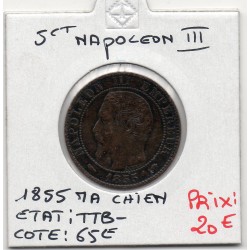 5 centimes Napoléon III tête nue 1855 MA chien Marseille TTB-, France pièce de monnaie