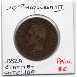 10 centimes Napoléon III tête nue 1852 A Paris TB+, France pièce de monnaie