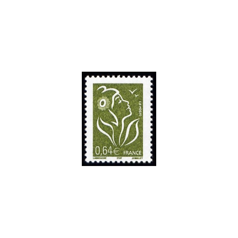 Timbre France Yvert No 3756 Marianne Lamouche 0.64€ vert olive légende itvf