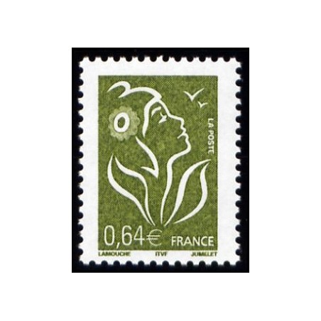 Timbre France Yvert No 3756 Marianne Lamouche 0.64€ vert olive légende itvf