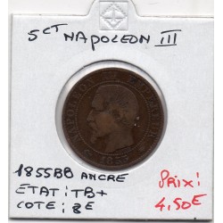 5 centimes Napoléon III tête nue 1855 BB Ancre TB+, France pièce de monnaie