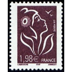 Timbre France Yvert No 3759 Marianne Lamouche 1.98€ brun prune légende itvf