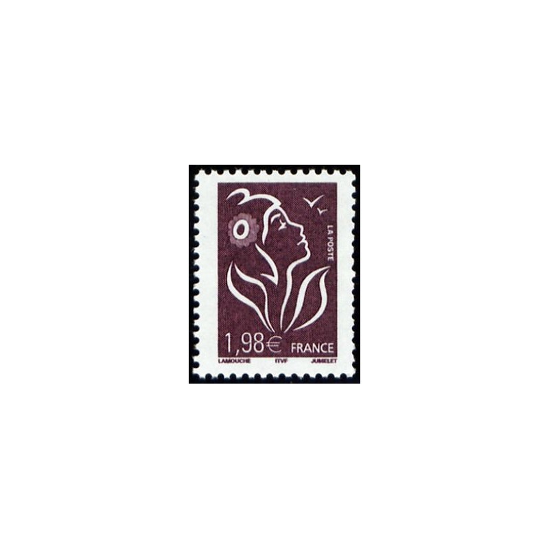 Timbre France Yvert No 3759 Marianne Lamouche 1.98€ brun prune légende itvf