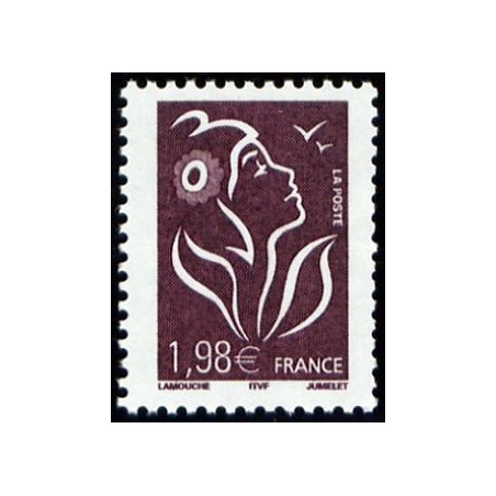 Timbre France Yvert No 3759 Marianne Lamouche 1.98€ brun prune légende itvf