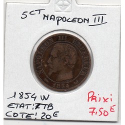 5 centimes Napoléon III tête nue 1854 W Lille TTB, France pièce de monnaie