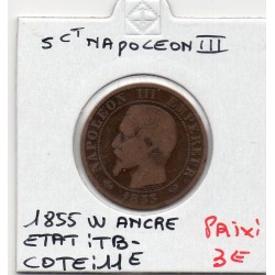 5 centimes Napoléon III tête nue 1855 W ancre Lille TB-, France pièce de monnaie